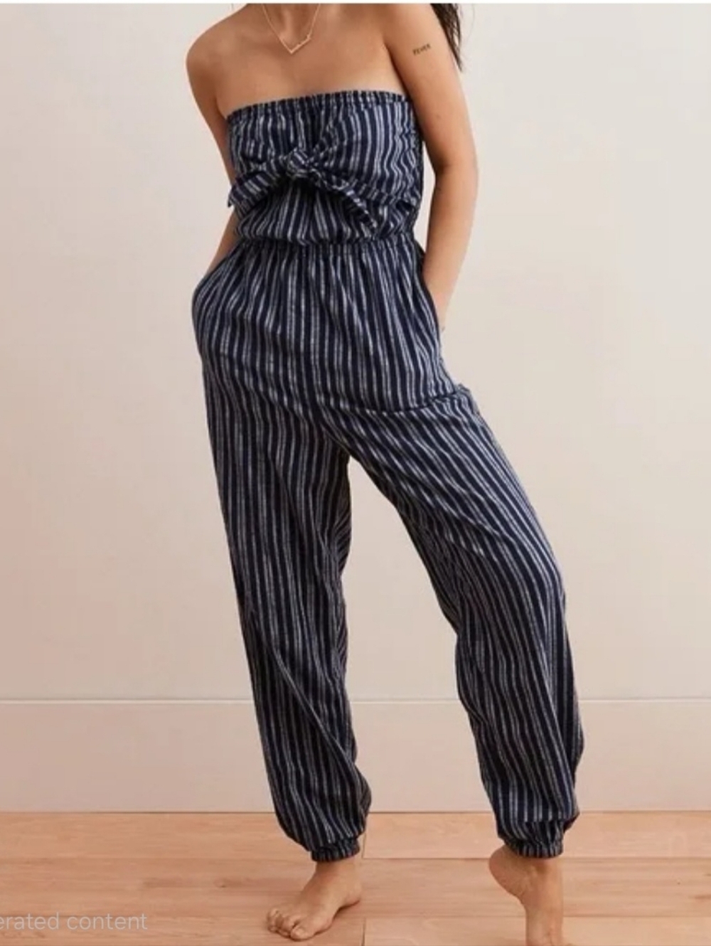 Aerie Striped Bow Front Strapless Jumpsuit